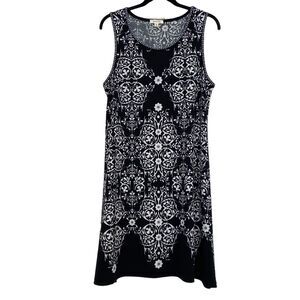 Max Studio Black & White Floral Paisley Sleeveless Shift Dress Women's Size M
